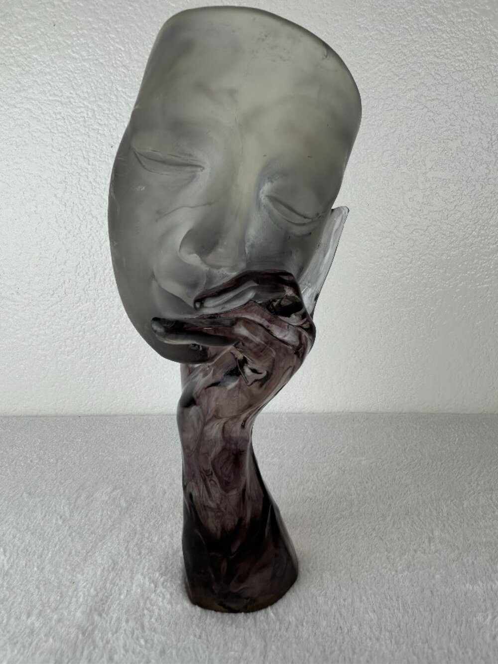 Lucite Mask and Hand Sculpture Smokie clear and purpleish color
